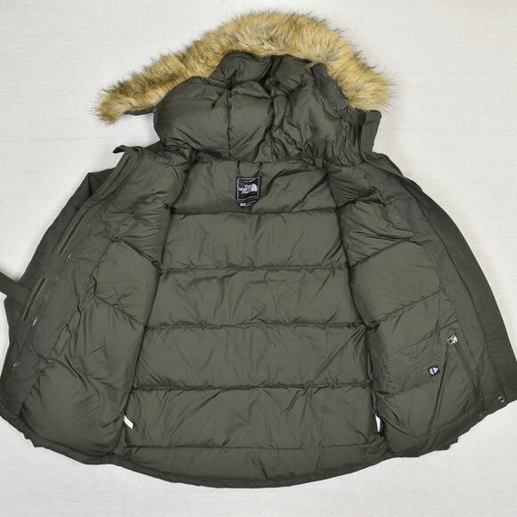 The North Face Dark Green Puffer Jacket with Faux Fur Hood - Picture 2 of 8
